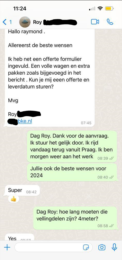 Whatsapp bericht van Roy